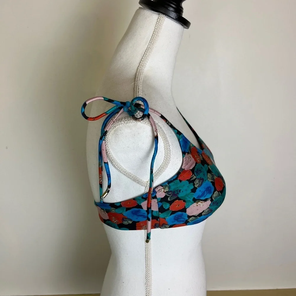 VIX Paula Hermanny Sz D Floral Bikini Top Adjustable Ties Bralette Swim Brazil